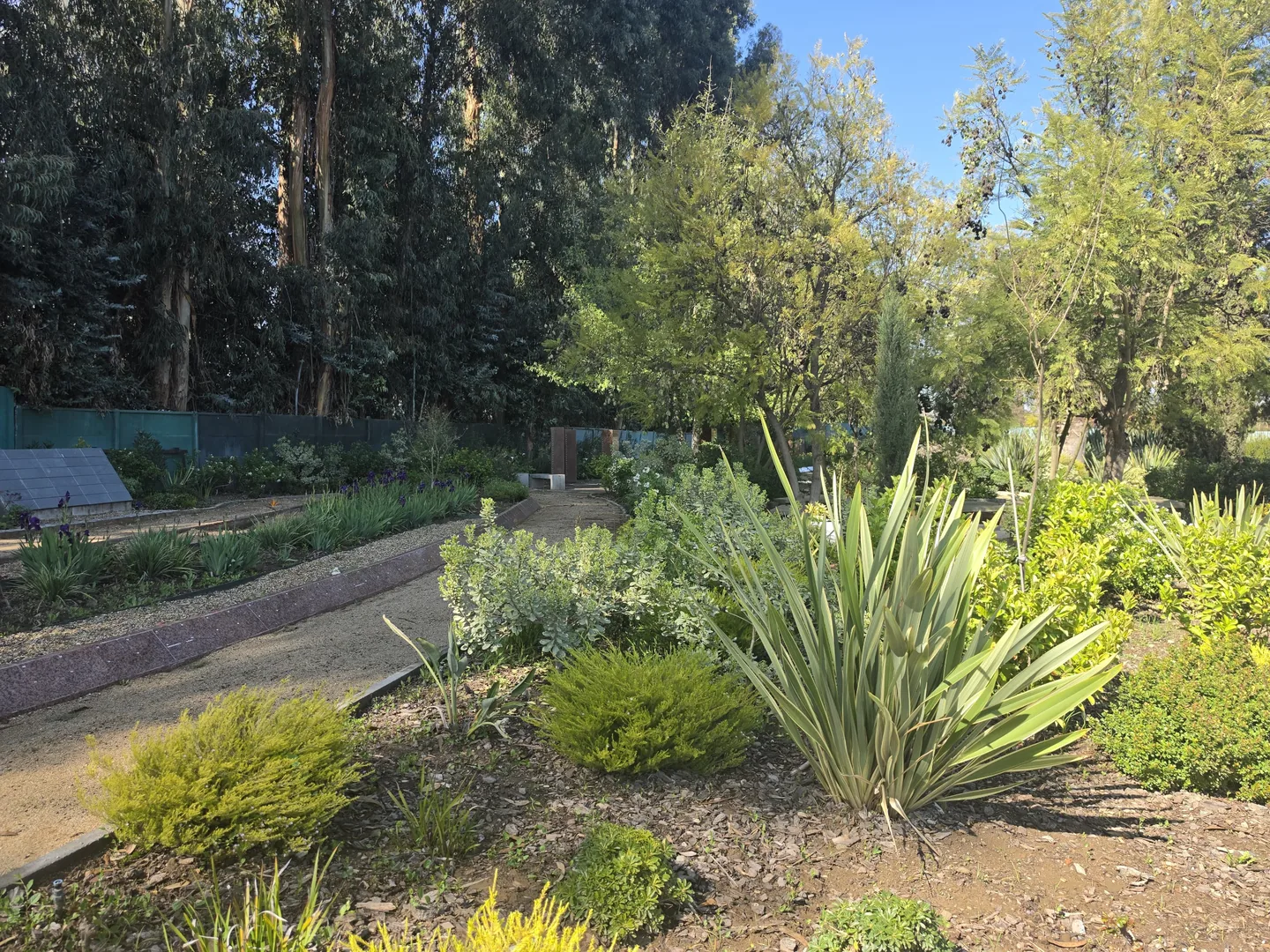 Jardines y sendero de Parque del Recuerdo Padre Hurtado en Malloco